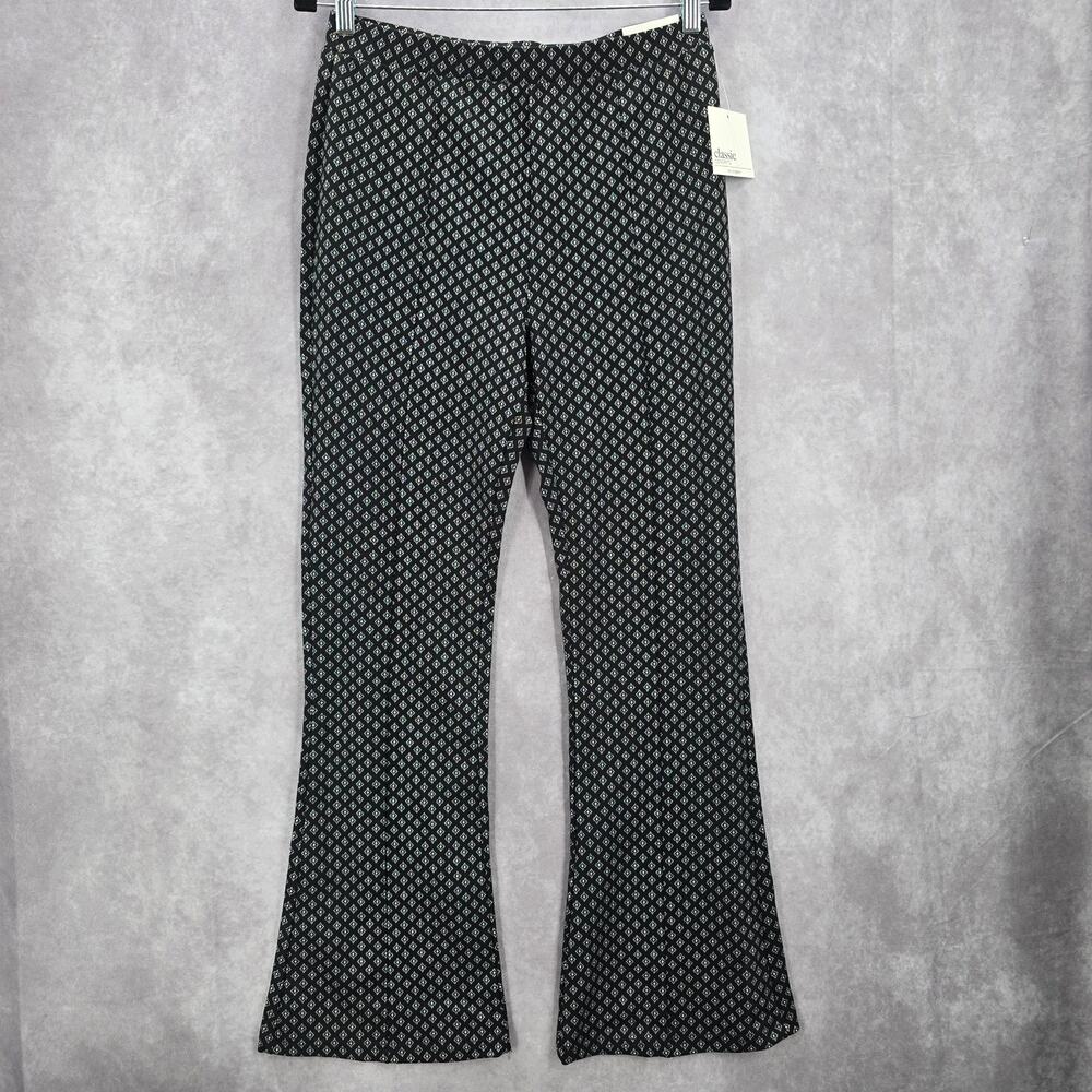Classic Concepts Black Pull‎ On Stretch Straight Wide Flare Pants L Large